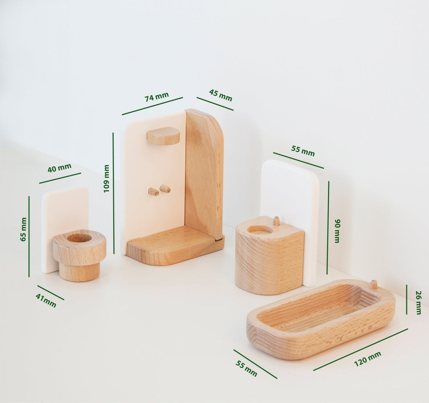 Ensemble de salle de bain pour maison de poupée en bois