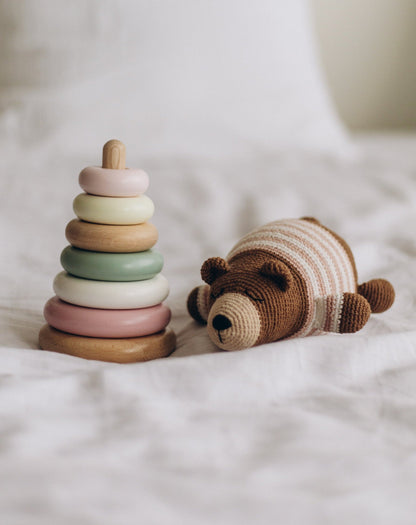 Jeu d'empilage en bois - Couleurs sauge et rose