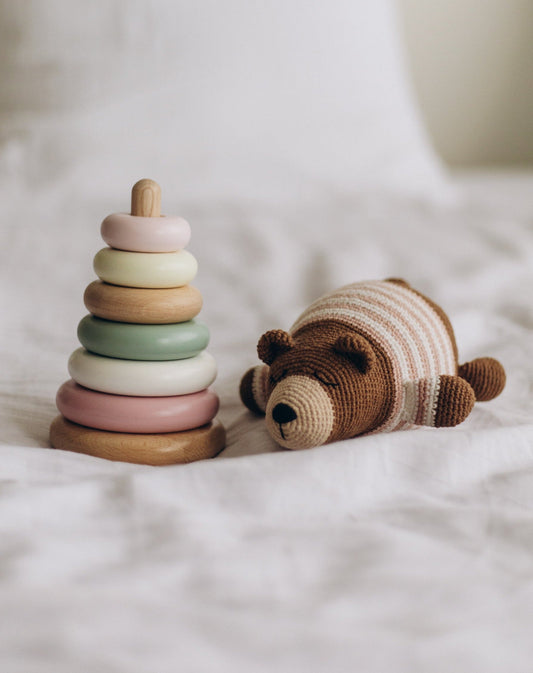 Jeu d'empilage en bois - Couleurs sauge et rose