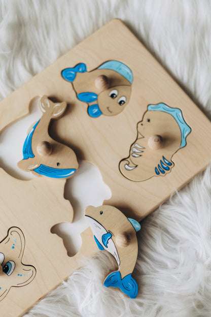 Puzzle en bois Montessori - Créatures marines