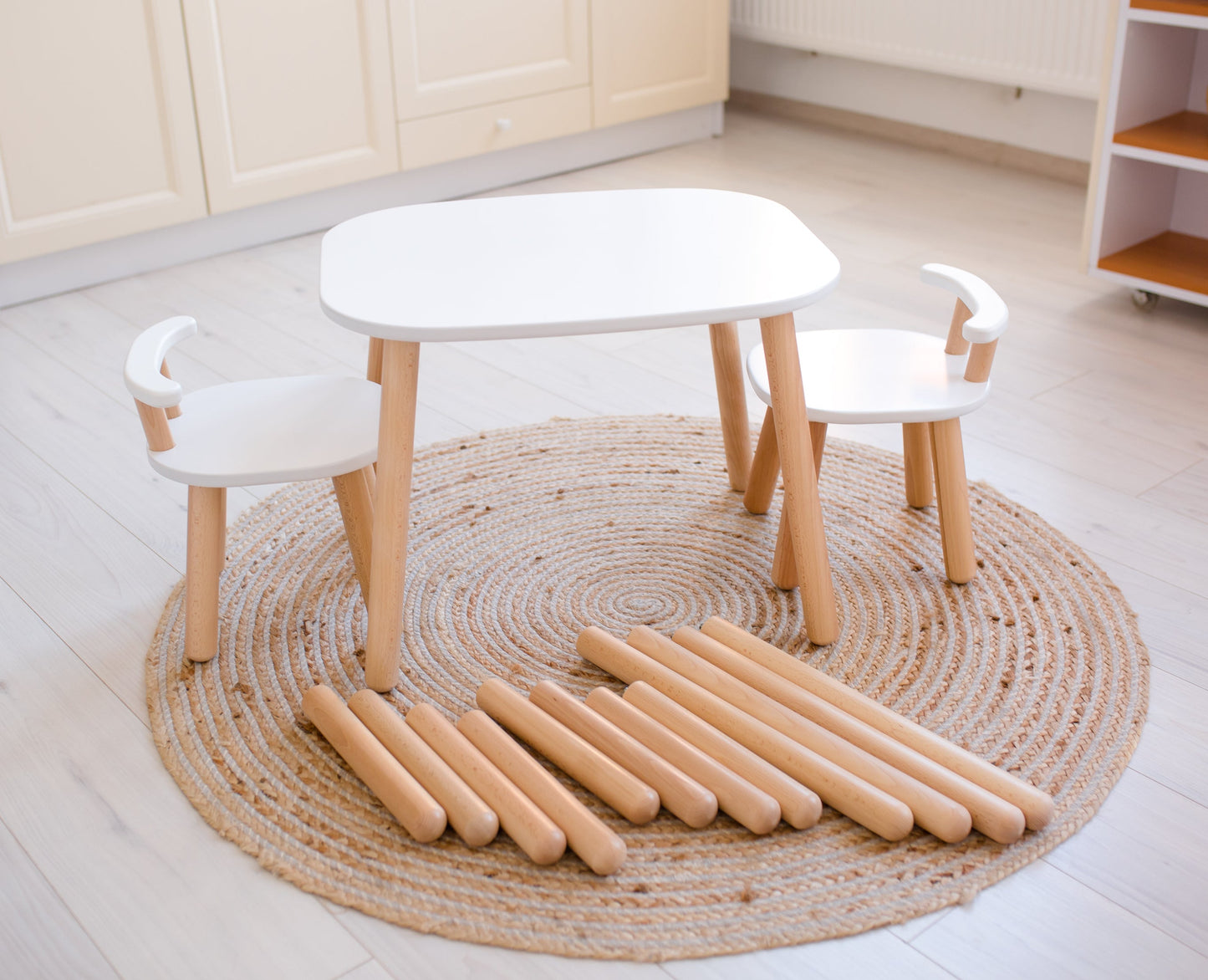 Ensemble table et chaises en bois pour enfants - Bois de hêtre