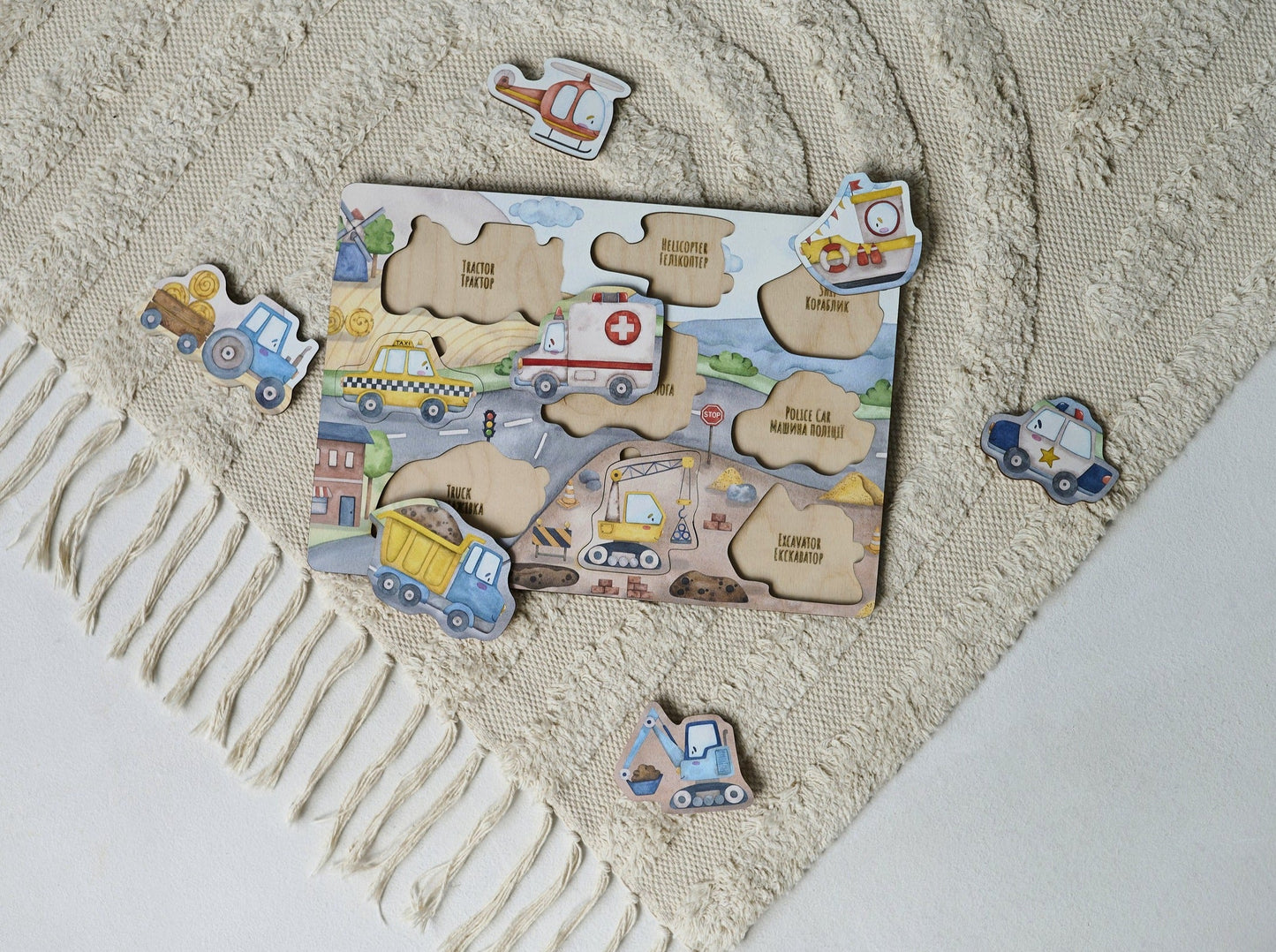 Puzzle de transport en bois