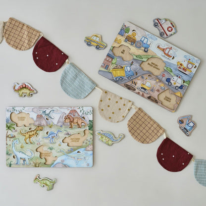 Ensemble de puzzles sur les transports et les dinosaures 