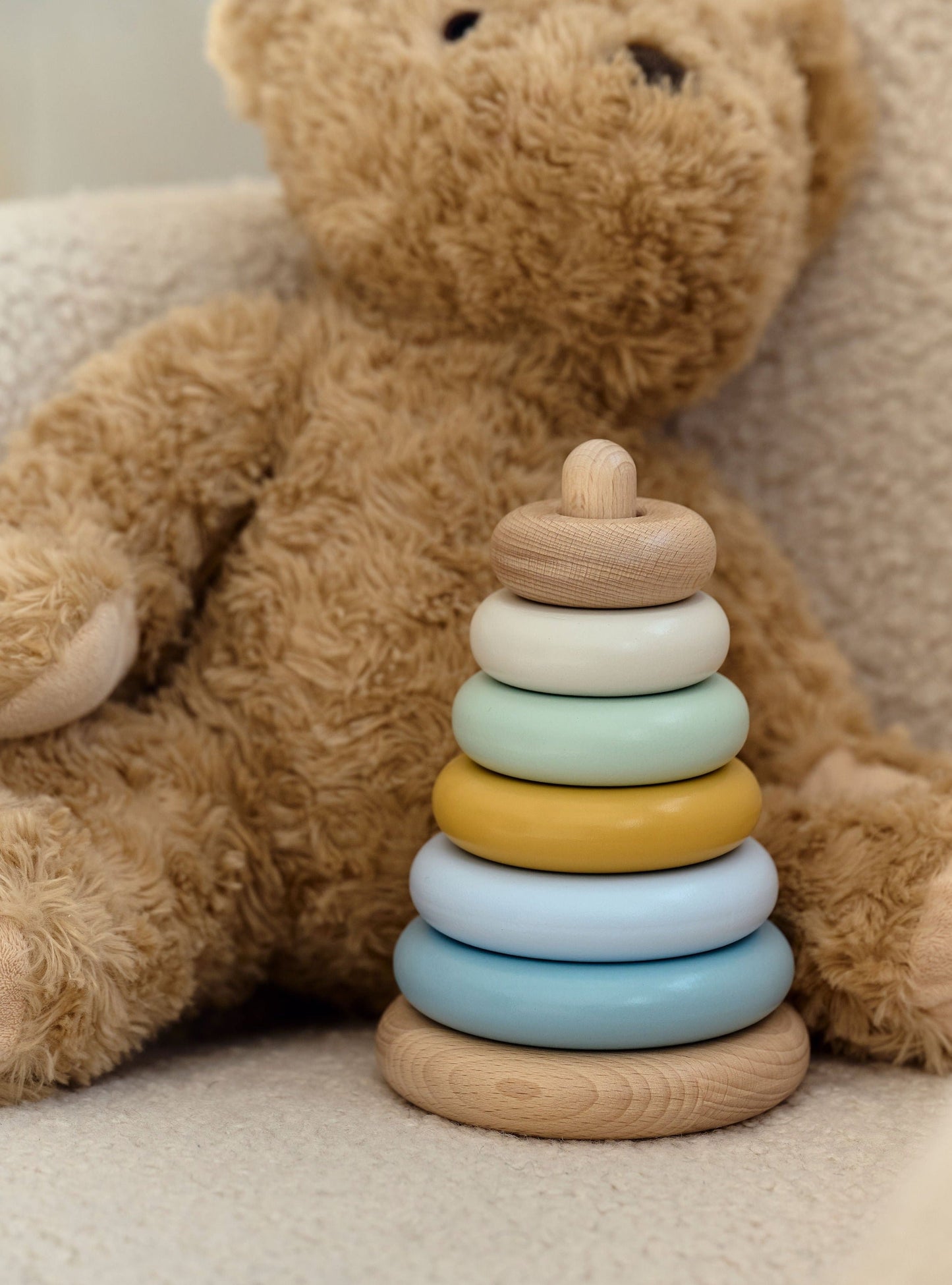 Jeu d'empilage en bois - Couleurs bleues