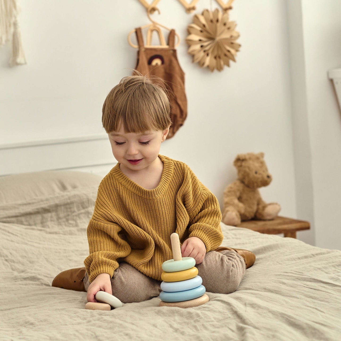 Jeu d'empilage en bois - Couleurs bleues