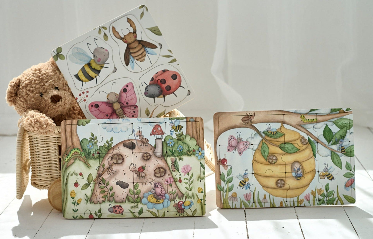 Puzzle en bois sur le cycle de vie des insectes