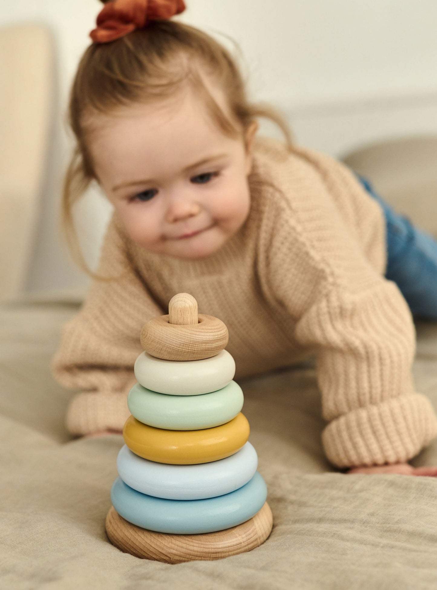 Jeu d'empilage en bois - Couleurs bleues