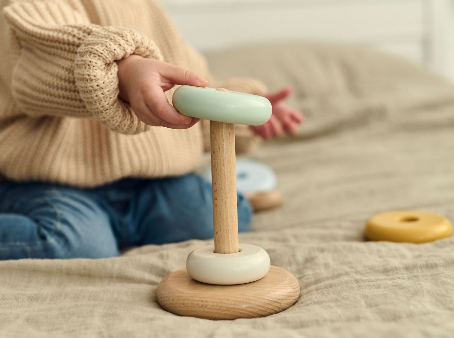 Jeu d'empilage en bois - Couleurs bleues