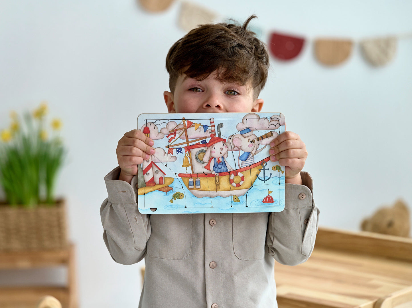 Puzzles en bois pour anniversaire, voyage en mer et visite de ville