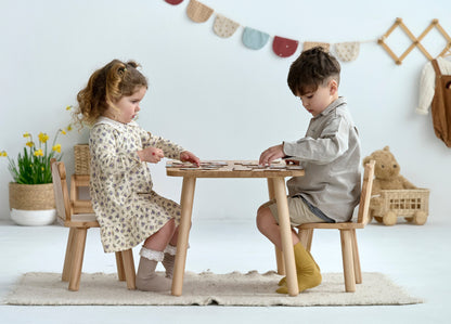 Ensemble table et chaises ours en bois pour enfants - Bois de hêtre
