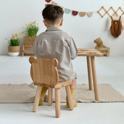 Ensemble table et chaise ours en bois pour enfant - Bois de hêtre