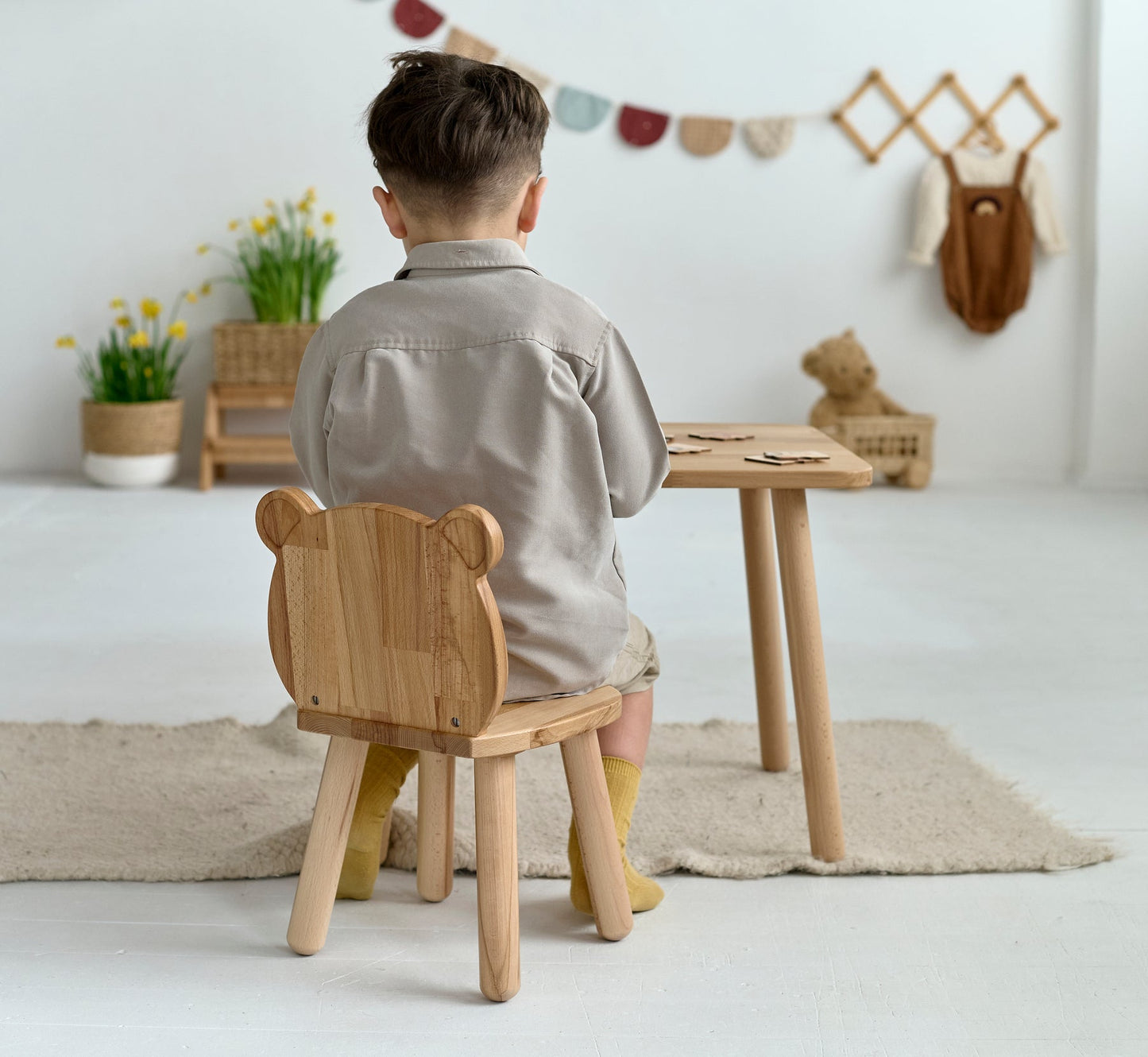 Chaise ours en bois pour tout-petit