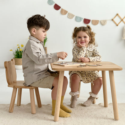 Ensemble table et chaises ours en bois pour enfants - Bois de hêtre
