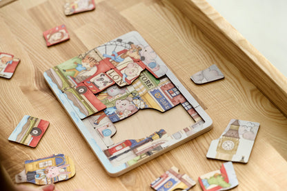 Puzzle en bois « Voyage en ville »