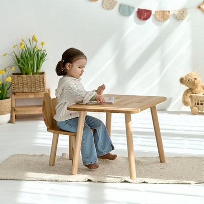 Ensemble table enfant et chaise chat en bois de hêtre