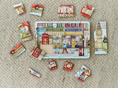 Puzzles en bois pour anniversaire, voyage en mer et visite de ville