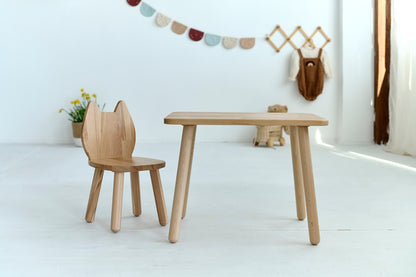 Ensemble table enfant et chaise chat en bois de hêtre