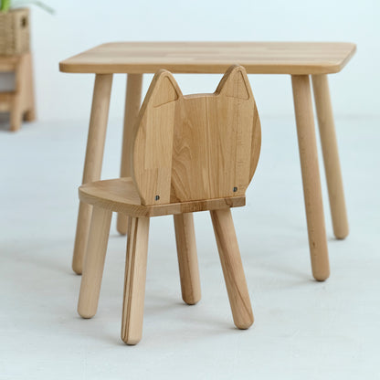 Ensemble table enfant et chaise chat en bois de hêtre