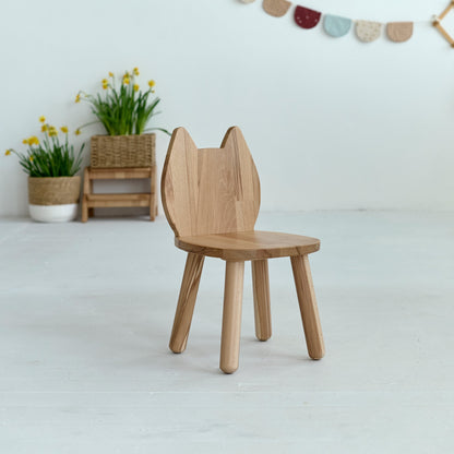 Ensemble table et chaises pour enfants en bois de hêtre, motif chat.
