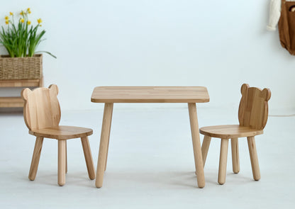 Ensemble table et chaises ours en bois pour enfants - Bois de hêtre