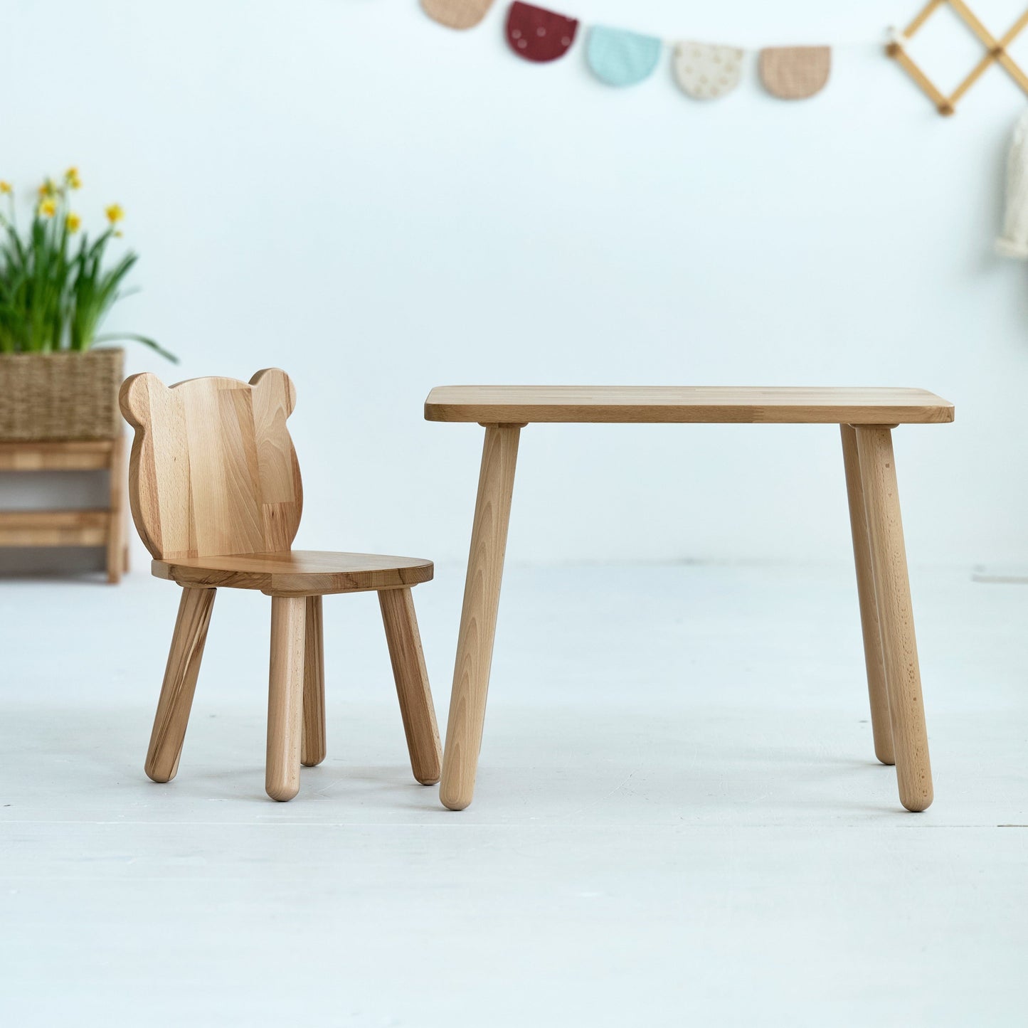 Ensemble table et chaise ours en bois pour enfant - Bois de hêtre