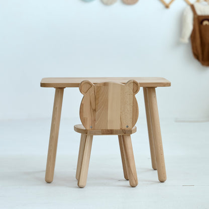Ensemble table et chaise ours en bois pour enfant - Bois de hêtre