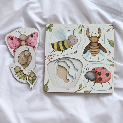 Puzzle en bois sur le cycle de vie des insectes