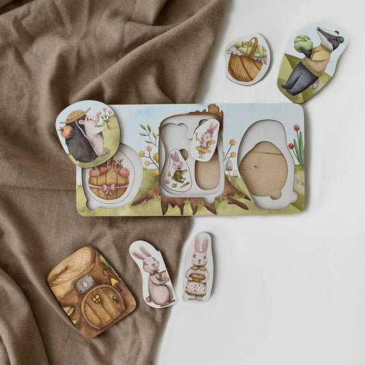 Puzzle en bois de la famille des lièvres