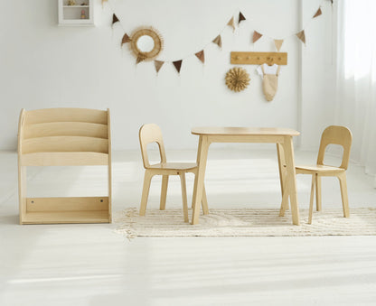 Ensemble bibliothèque, table enfant et deux chaises - 7 couleurs 