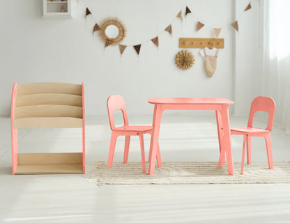 Ensemble bibliothèque, table enfant et deux chaises - 7 couleurs 