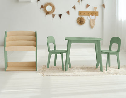 Ensemble bibliothèque, table enfant et deux chaises - 7 couleurs 