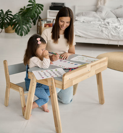 Bureau et deux chaises pour enfant - Bois de frêne 