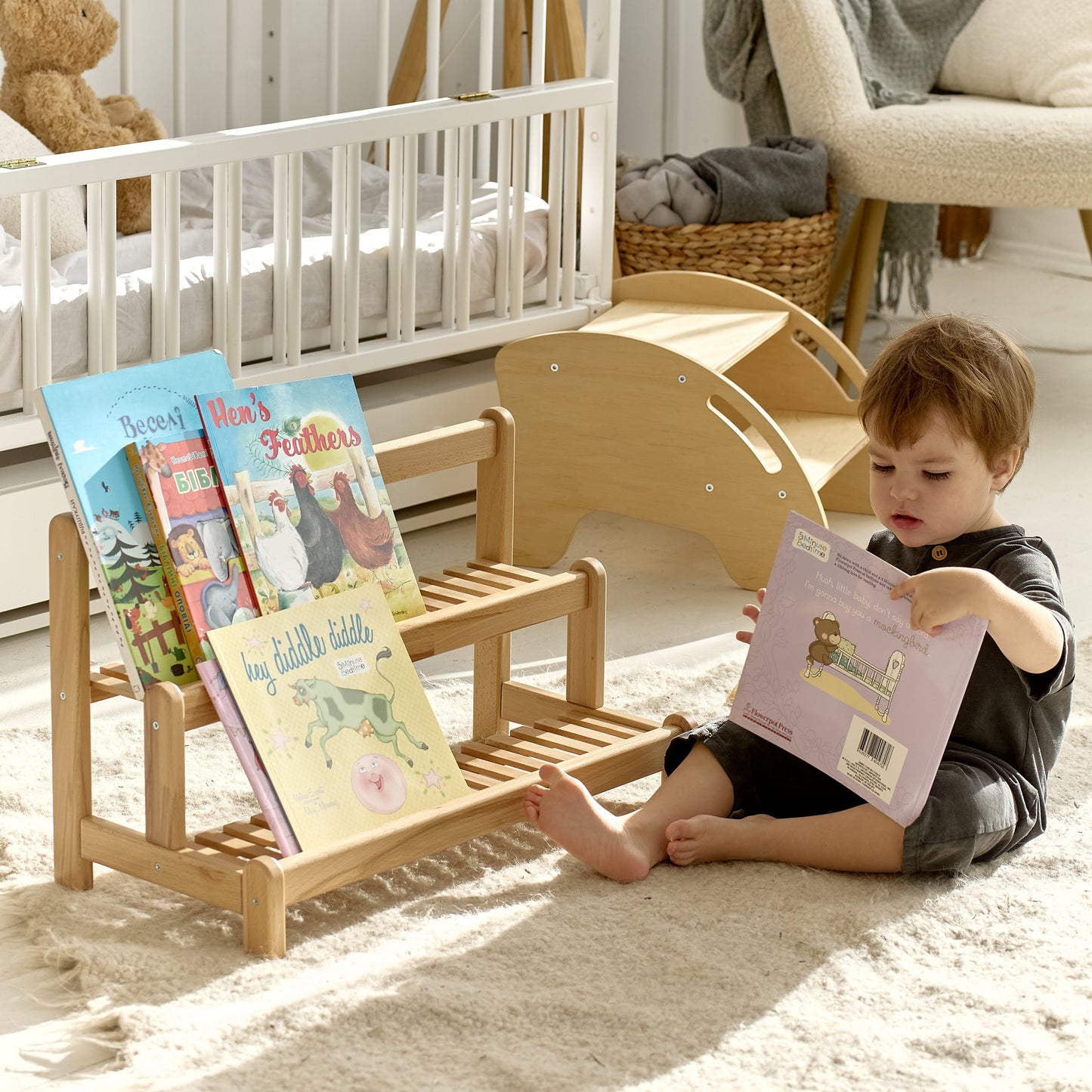 Étagère de sol en bois pour livres et jouets d'enfants