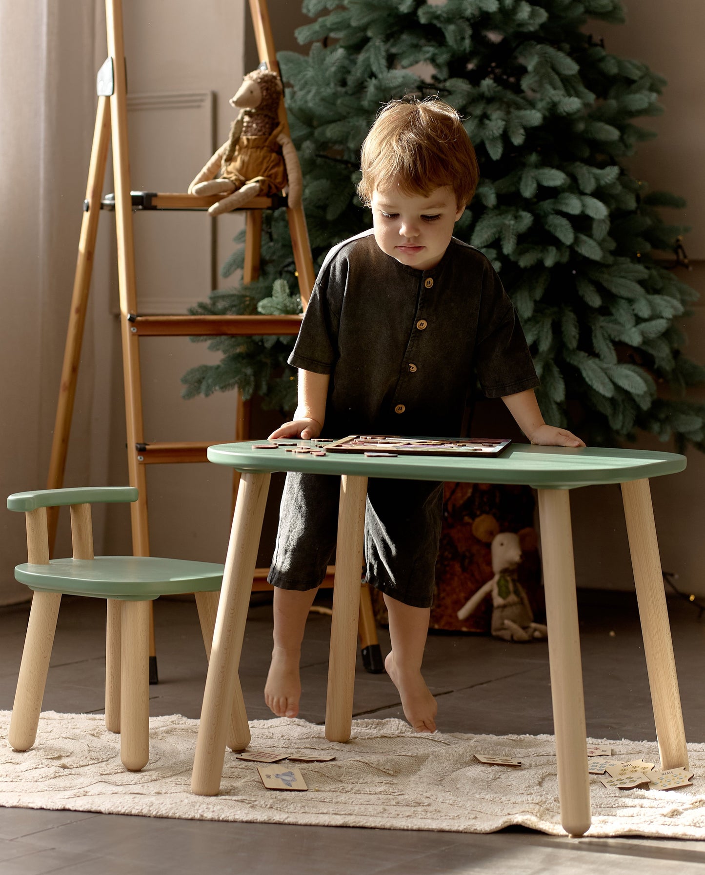 Ensemble table et chaise pour enfant en bois de hêtre