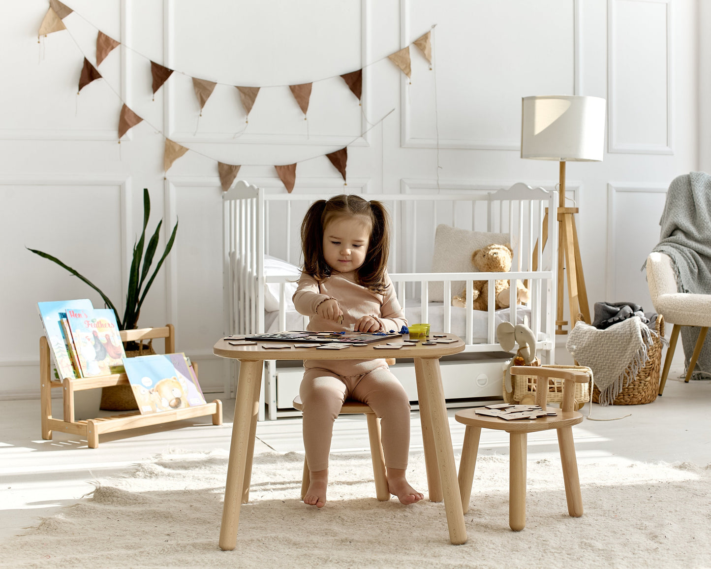 Ensemble table et chaises en bois pour enfants - Bois de hêtre