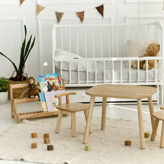 Ensemble bibliothèque en bois, table enfant et deux chaises - Bois de hêtre 