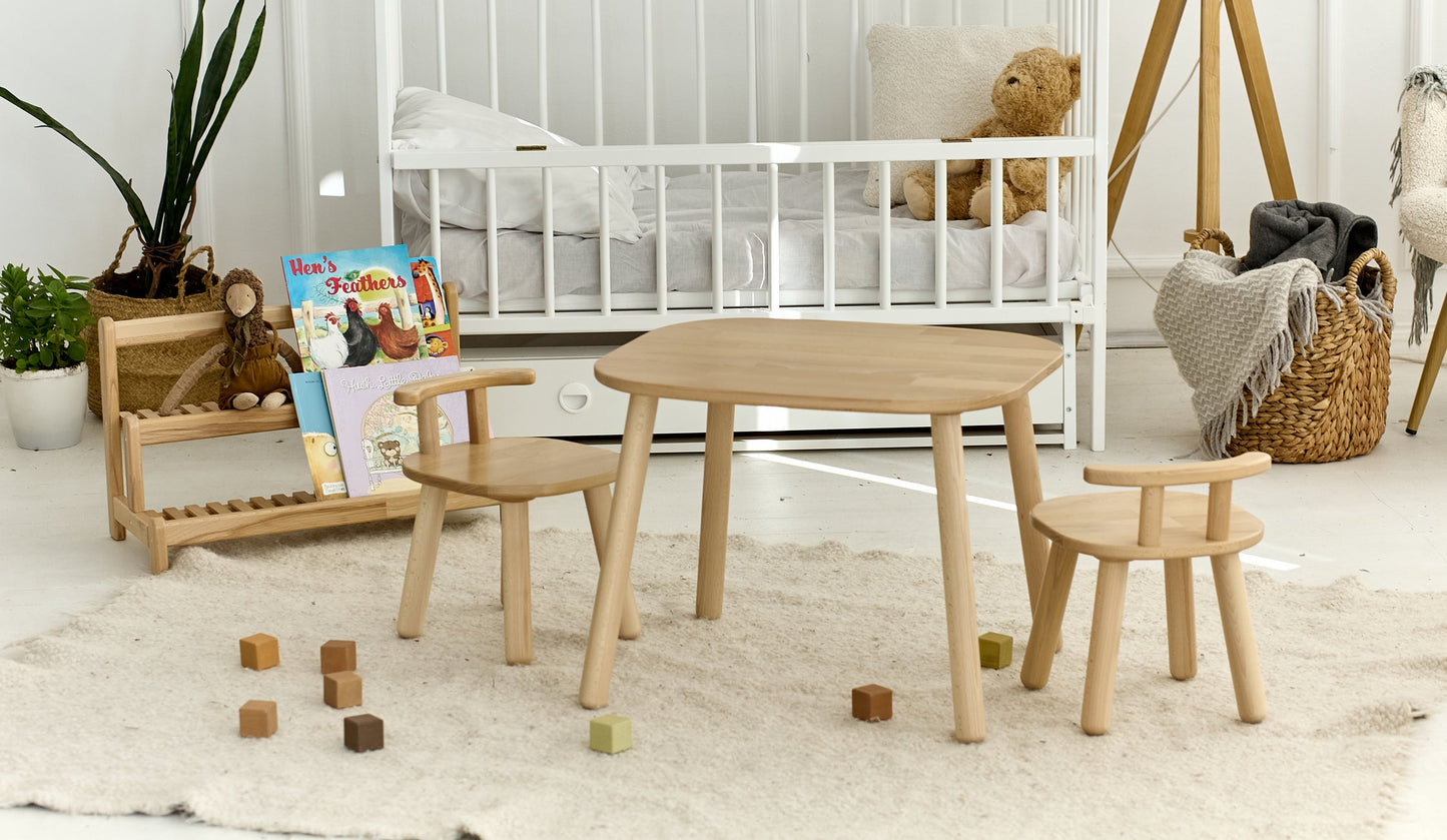 Ensemble bibliothèque en bois, table enfant et deux chaises - Bois de hêtre 