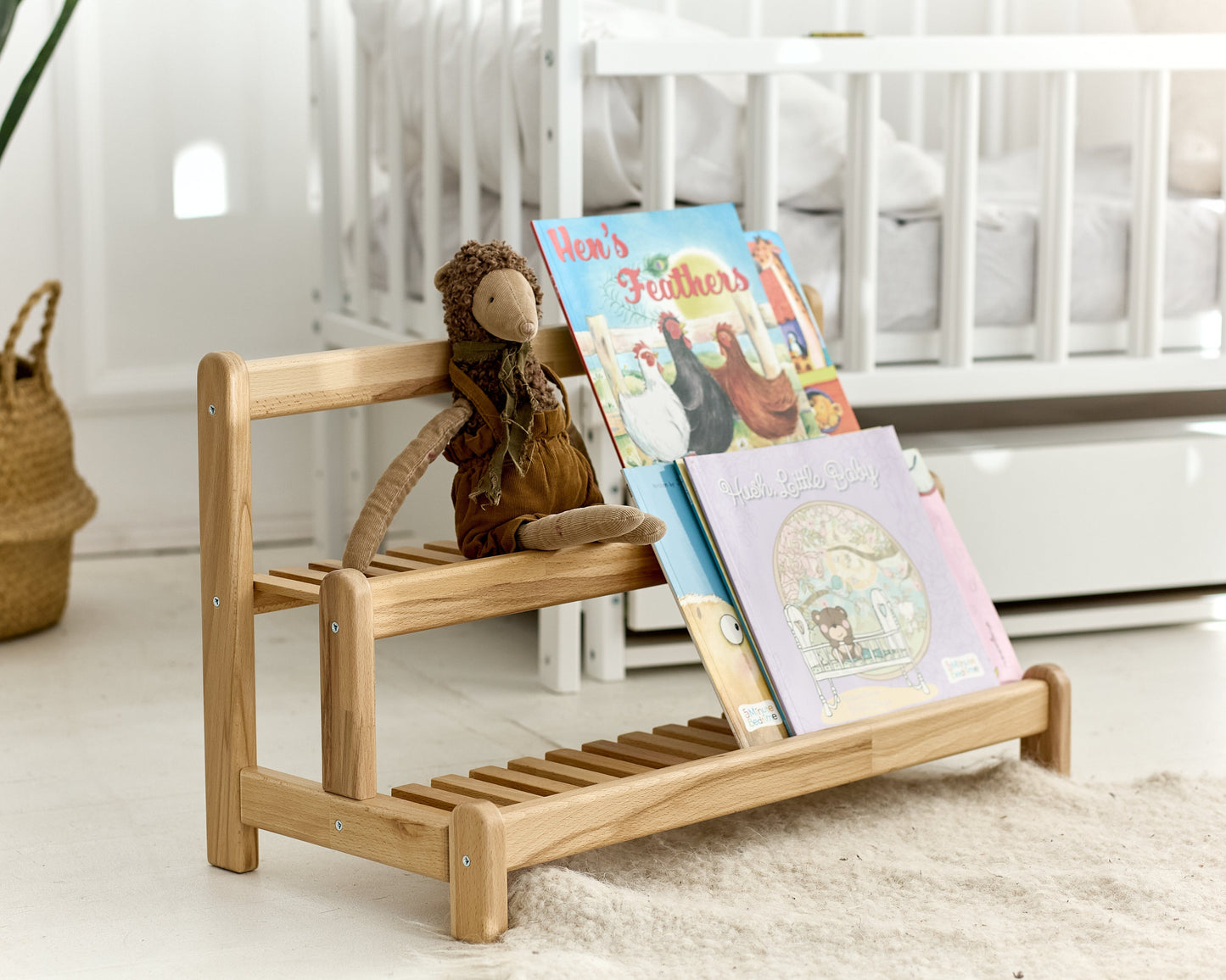 Ensemble bibliothèque en bois, table enfant et deux chaises - Bois de hêtre 