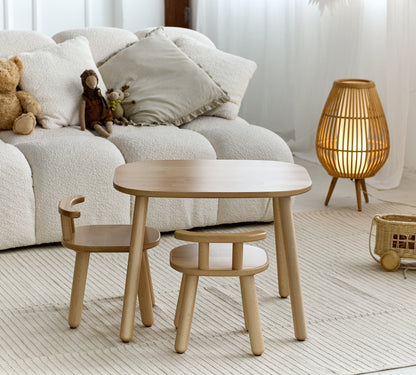 Ensemble bibliothèque en bois, table enfant et deux chaises - Bois de hêtre 