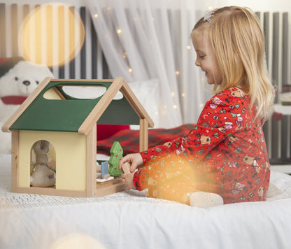 Petite maison de poupée en bois avec meubles de salon