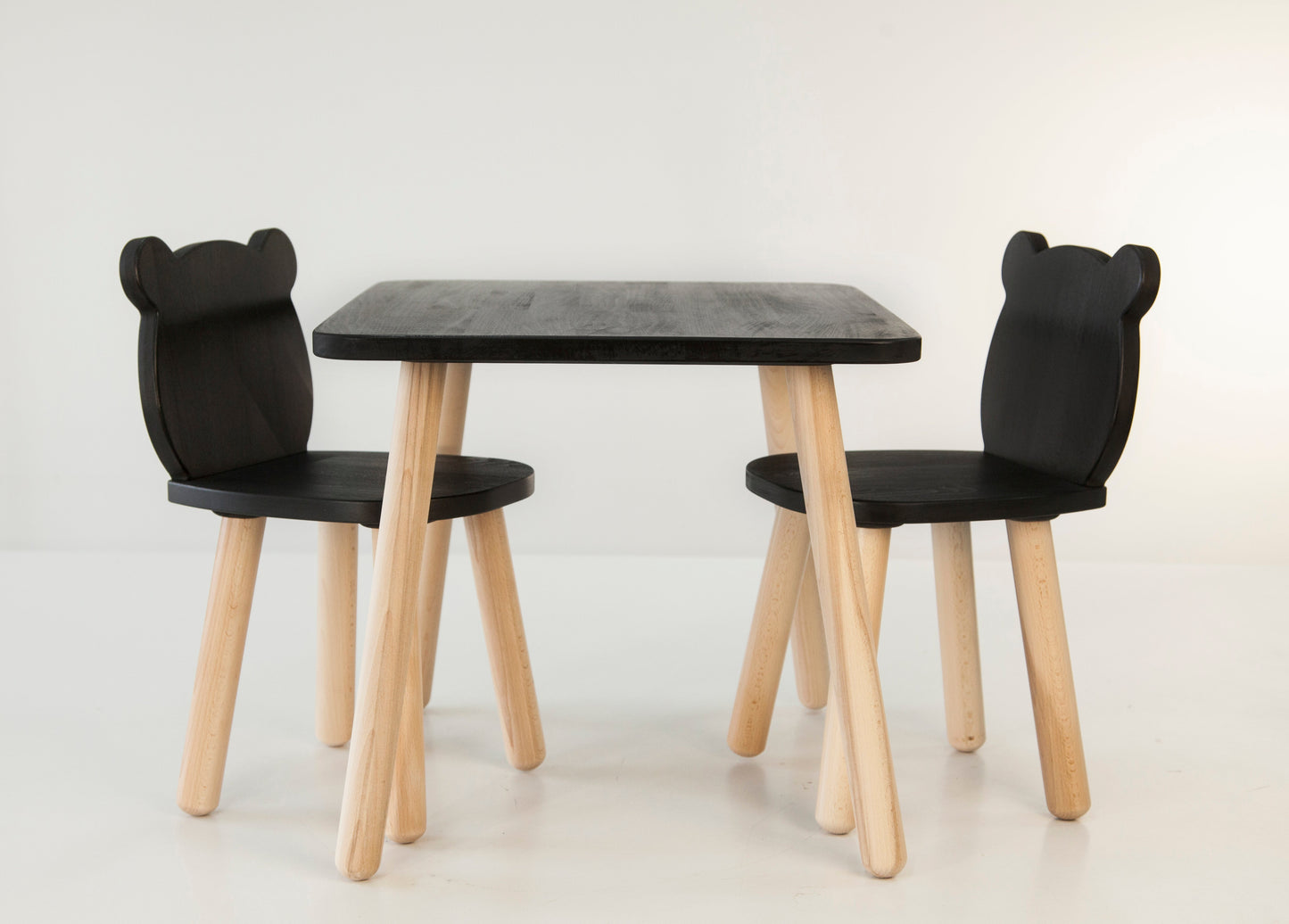 Ensemble table et chaises ours en bois pour enfants - Bois de hêtre