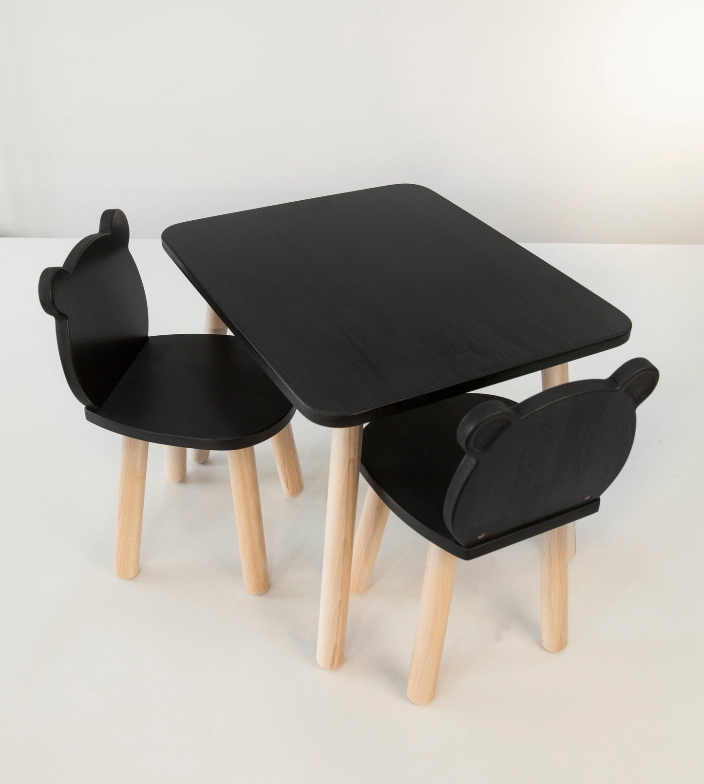 Ensemble table et chaises ours en bois pour enfants - Bois de hêtre