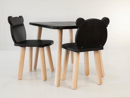 Ensemble table et chaises ours en bois pour enfants - Bois de hêtre