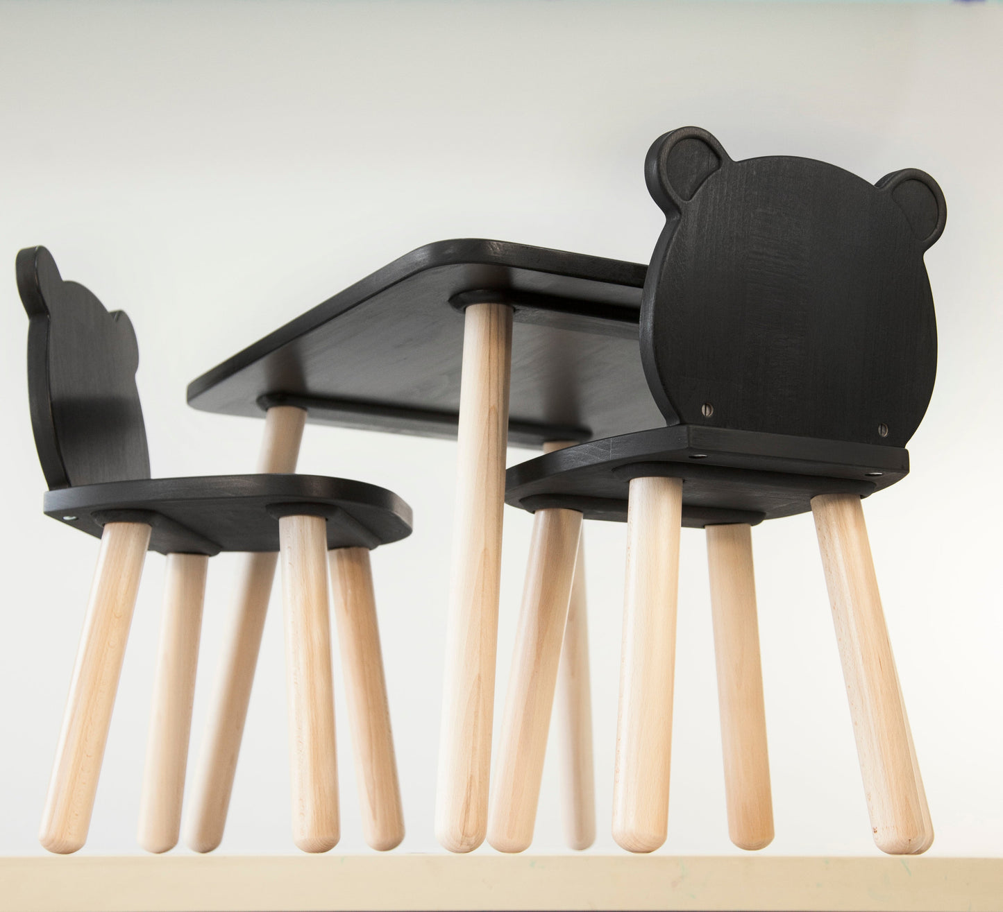 Ensemble table et chaises ours en bois pour enfants - Bois de hêtre