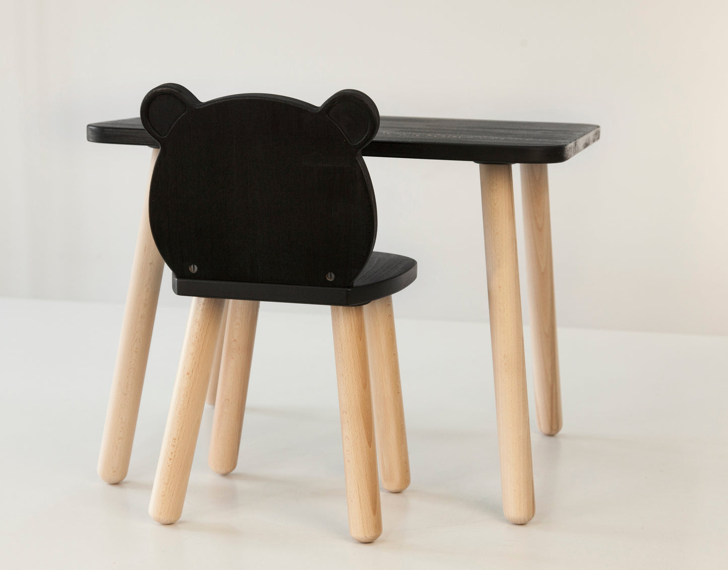Ensemble table et chaise ours en bois pour enfant - Bois de hêtre
