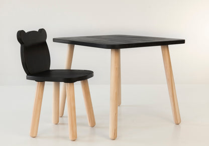 Ensemble table et chaise ours en bois pour enfant - Bois de hêtre