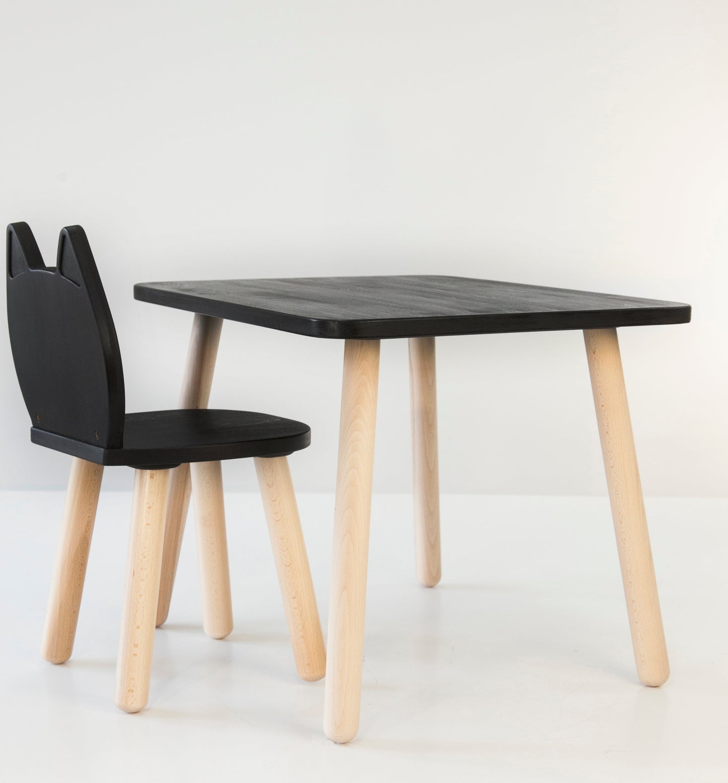 Ensemble table enfant et chaise chat en bois de hêtre