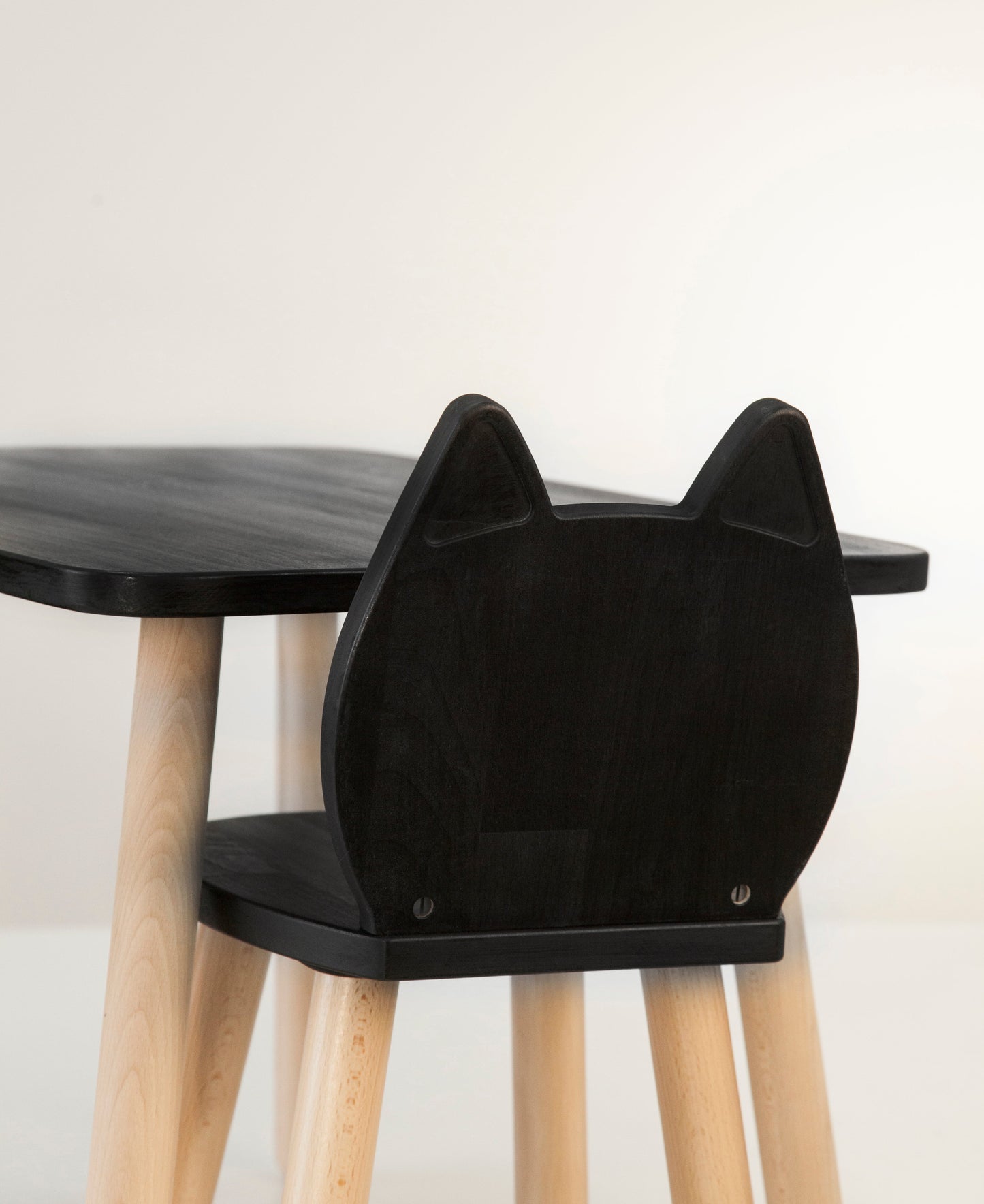 Ensemble table enfant et chaise chat en bois de hêtre