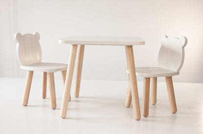 Ensemble table et chaises ours en bois pour enfants - Bois de hêtre