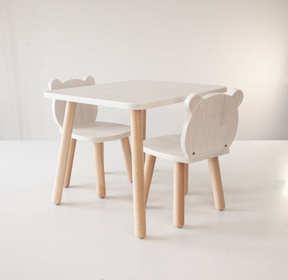 Ensemble table et chaises ours en bois pour enfants - Bois de hêtre